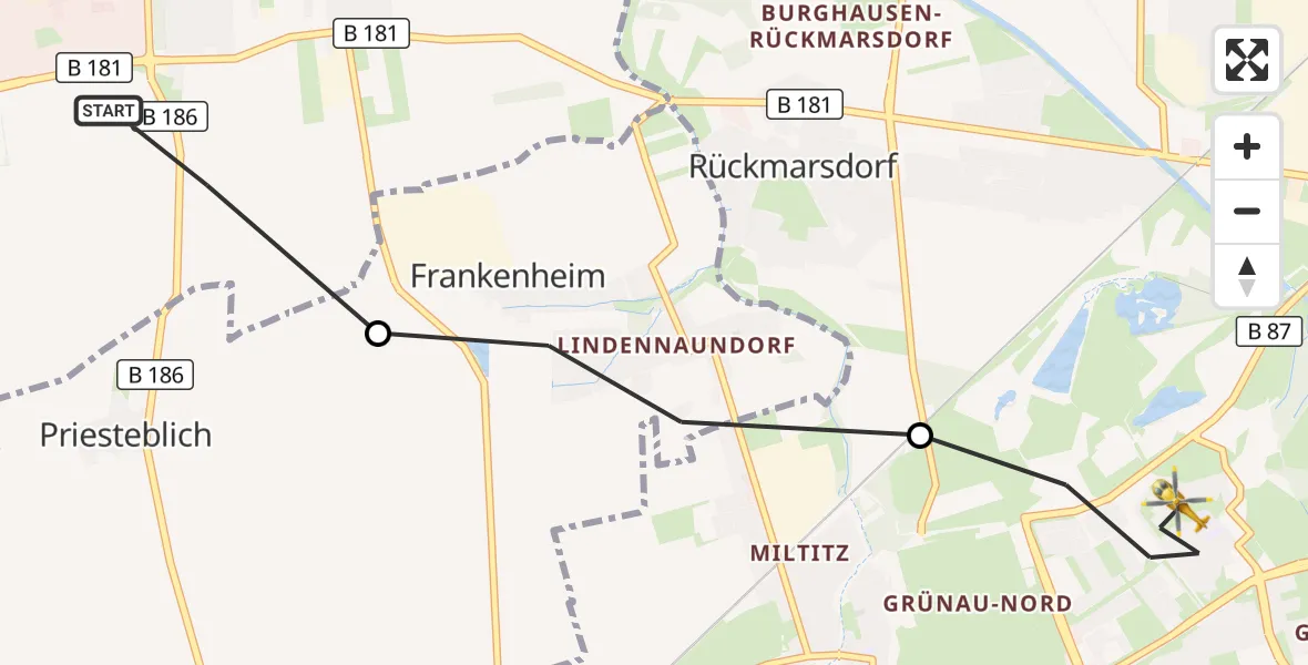 Flugroute Rettungshubschrauber Schkeuditz - Leipzig, 27 Oktober 2026, 06:40