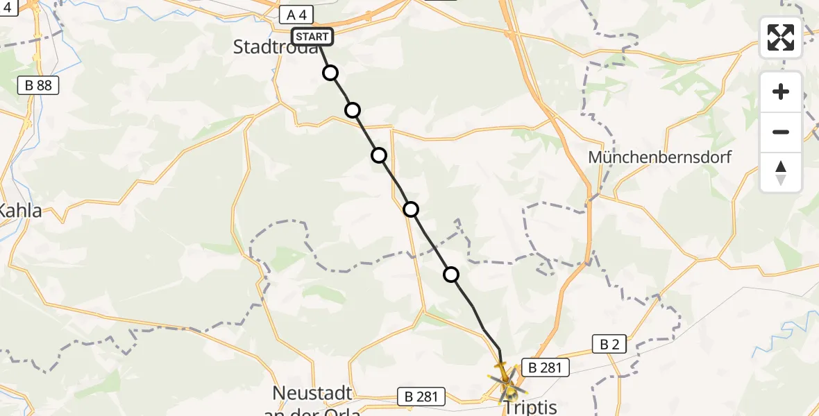 Flugroute Rettungshubschrauber Stadtroda - Triptis, 27 Oktober 2026, 06:43