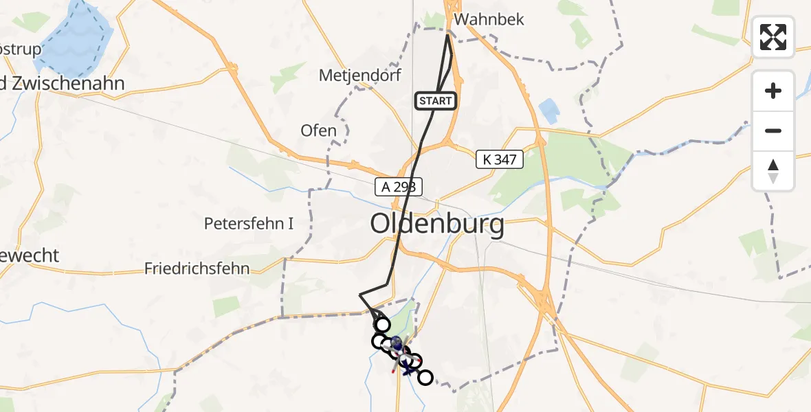 Flugroute Polizeihubschrauber Oldenburg (Oldb) - Wardenburg, 27 Oktober 2026, 06:46