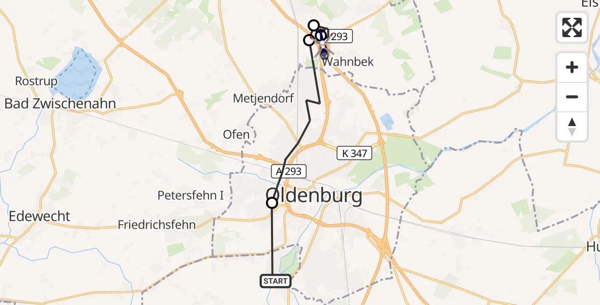 Flugroute Polizeihubschrauber Wardenburg - Oldenburg Police Hubschrauberlandeplatz, 27 Oktober 2026, 07:04