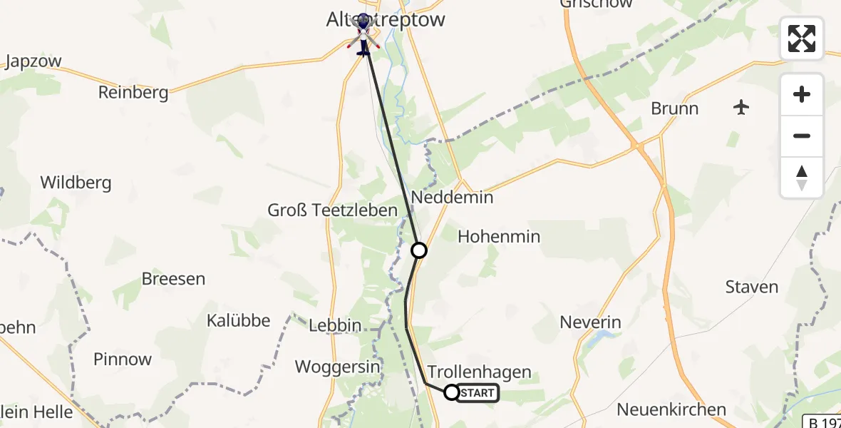 Flugroute Polizeihubschrauber Neubrandenburg Trollenhagen Flughafen - Altentreptow, 27 Oktober 2026, 07:08