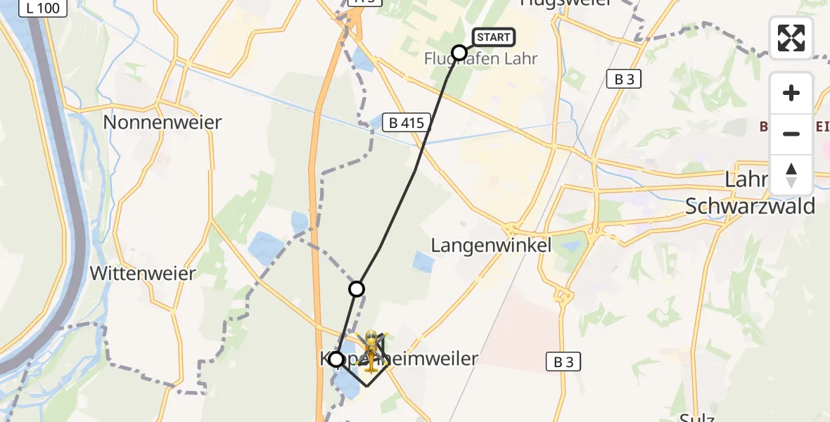 Flugroute Rettungshubschrauber Lahr Flughafen - Lahr/Schwarzwald, 27 Oktober 2026, 07:27