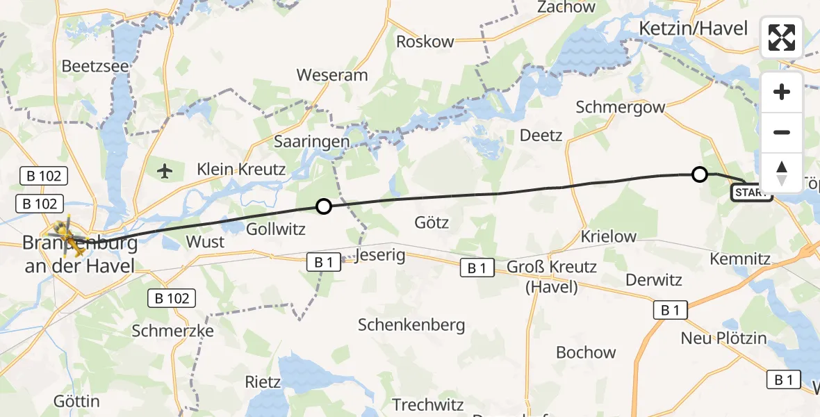 Flugroute Rettungshubschrauber Werder (Havel) - Brandenburg an der Havel, 27 Oktober 2026, 07:30