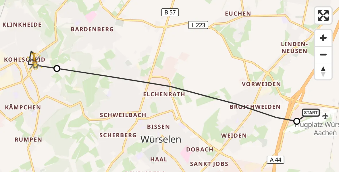 Flugroute Rettungshubschrauber Aachen-Merzbrück Flughafen - Herzogenrath, 27 Oktober 2026, 07:33