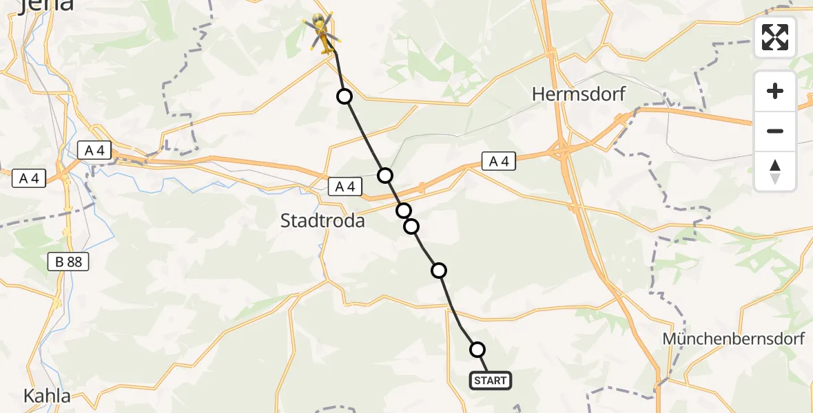 Flugroute Rettungshubschrauber Weißbach - Schöngleina, 27 Oktober 2026, 07:33