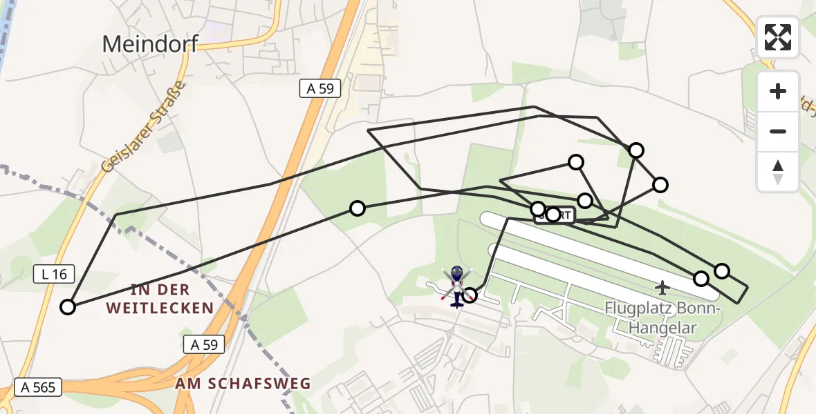 Flugroute Polizeihubschrauber Bonn-Hangelar Flugplatz - Sankt Augustin, 27 Oktober 2026, 07:35