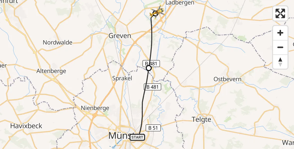 Flugroute Ambulanzhubschrauber Münster - Christoph  Westfalen-ADAC, 27 Oktober 2026, 07:45