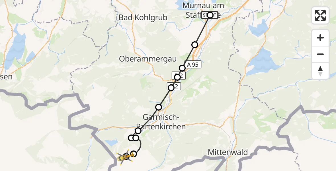 Flugroute Rettungshubschrauber Murnau Accident Hospital - Grainau, 27 Oktober 2026, 07:53
