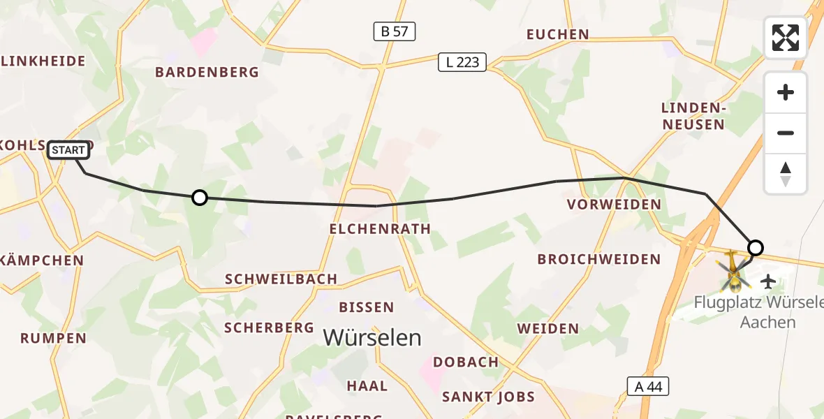 Flugroute Rettungshubschrauber Herzogenrath - Aachen-Merzbrück Flughafen, 27 Oktober 2026, 07:54