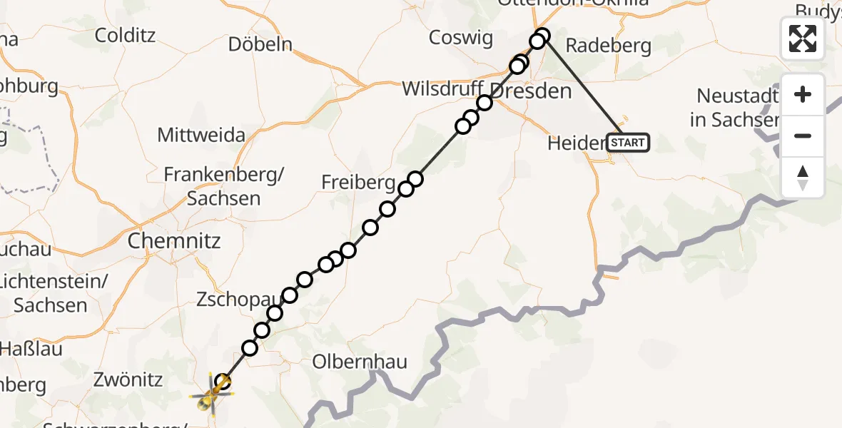 Flugroute Rettungshubschrauber Pirna - Thermalbad Wiesenbad, 27 Oktober 2026, 07:56