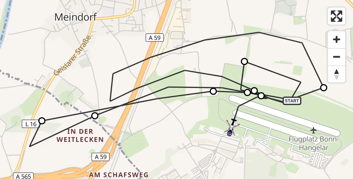 Flugroute Polizeihubschrauber Bonn-Hangelar Flugplatz - Bonn-Hangelar Flugplatz, 27 Oktober 2026, 08:00