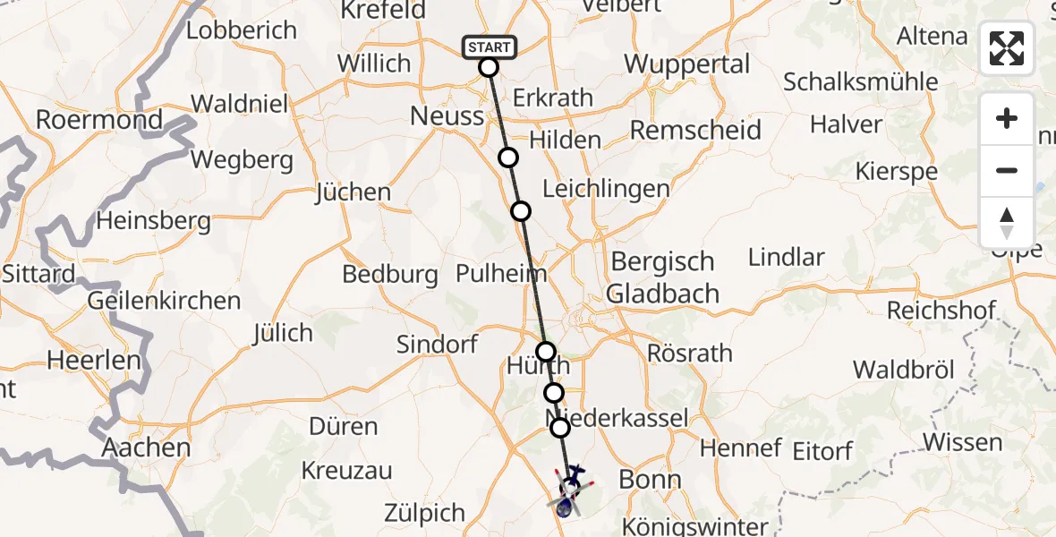 Flugroute Polizeihubschrauber Düsseldorf Flughafen - Swisttal, 27 Oktober 2026, 08:10