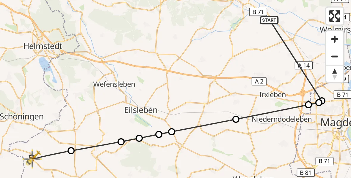 Flugroute Rettungshubschrauber Haldensleben - Hötensleben, 27 Oktober 2026, 08:20