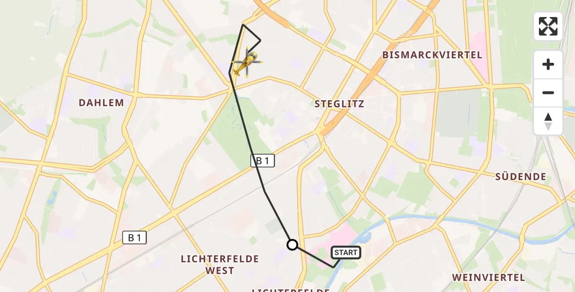 Flugroute Rettungshubschrauber Charité Clinic Benjamin Franklin Campus - Berlin, 27 Oktober 2026, 08:21