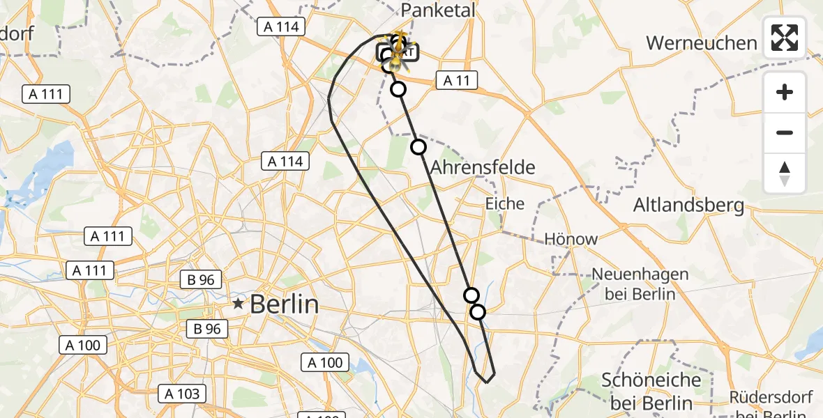 Flugroute Rettungshubschrauber Helios Clinic Berlin-Buch - Helios Clinic Berlin-Buch, 27 Oktober 2026, 08:25