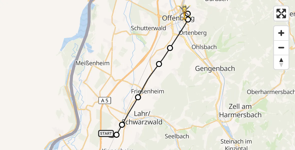 Flugroute Rettungshubschrauber Lahr/Schwarzwald - Offenburg, 27 Oktober 2026, 08:27