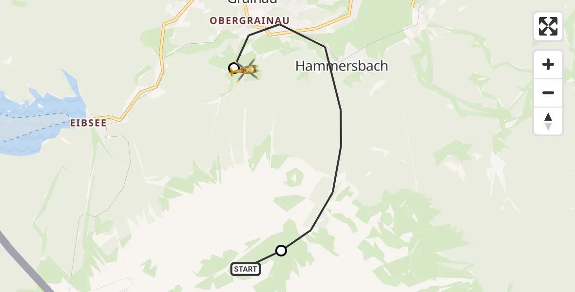 Flugroute Rettungshubschrauber Höllentalangerhütte Bergrettungs-Hubschrauberlandeplatz - Brandweg Hubschrauberlandeplatz, 27 Oktober 2026, 08:28