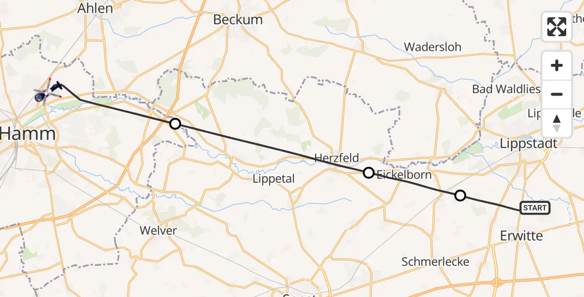 Flugroute Polizeihubschrauber Erwitte - Hamm, 27 Oktober 2026, 08:29