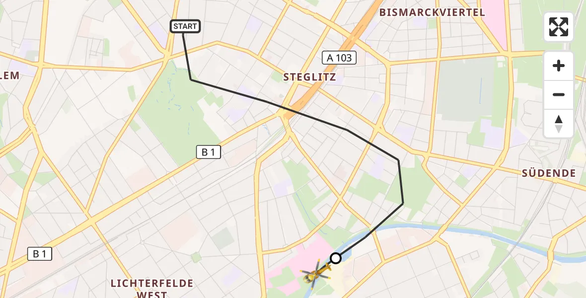 Flugroute Rettungshubschrauber Berlin - Charité Clinic Benjamin Franklin Campus, 27 Oktober 2026, 08:32