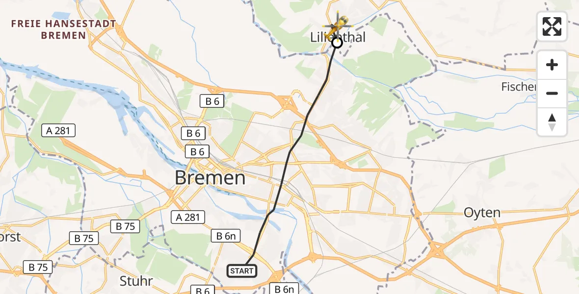 Flugroute Rettungshubschrauber Bremen - Lilienthal, 27 Oktober 2026, 08:34