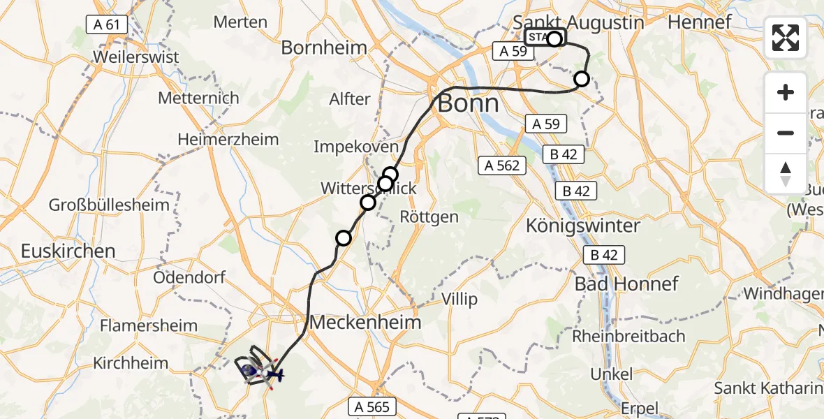 Flugroute Polizeihubschrauber Bonn-Hangelar Flugplatz - Rheinbach, 27 Oktober 2026, 08:39