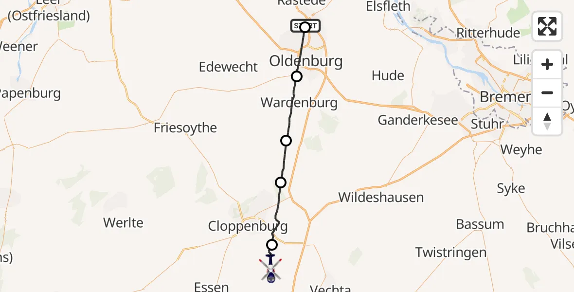 Flugroute Polizeihubschrauber Rastede - Cappeln (Oldenburg), 27 Oktober 2026, 08:43
