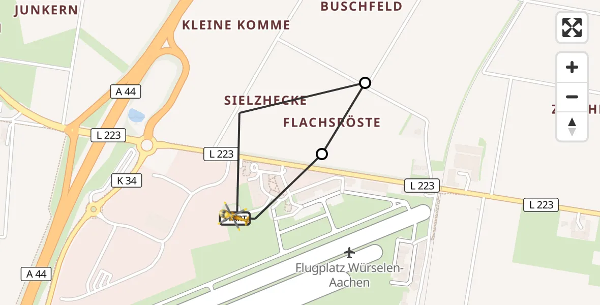 Flugroute Rettungshubschrauber Aachen-Merzbrück Flughafen - Aachen-Merzbrück Flughafen, 27 Oktober 2026, 08:43