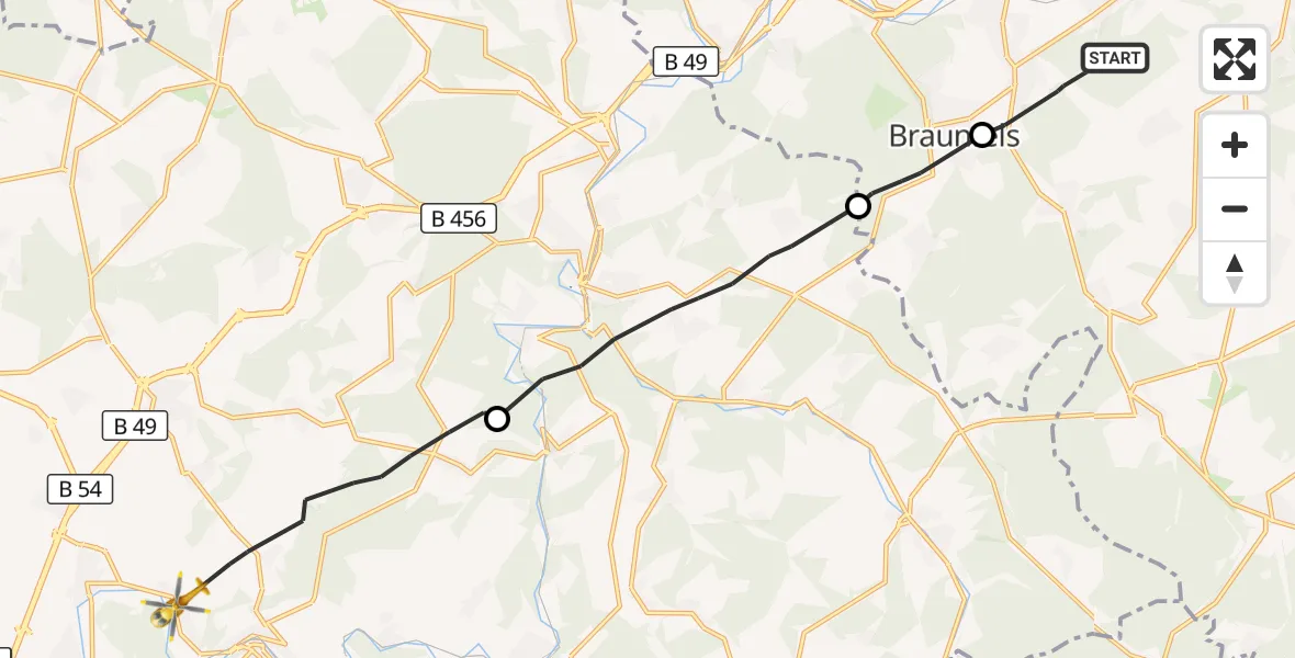 Flugroute Ambulanzhubschrauber Solms - Runkel, 27 Oktober 2026, 08:45