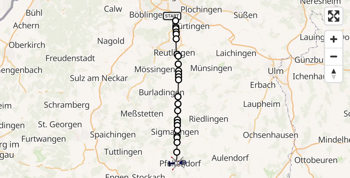 Flugroute Polizeihubschrauber Flughafen Stuttgart - Pfullendorf, 27 Oktober 2026, 08:47