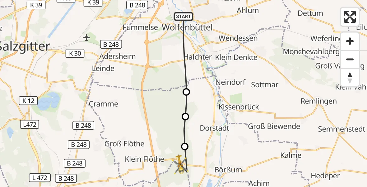 Flugroute Rettungshubschrauber Wolfenbüttel - Heiningen, 27 Oktober 2026, 08:49