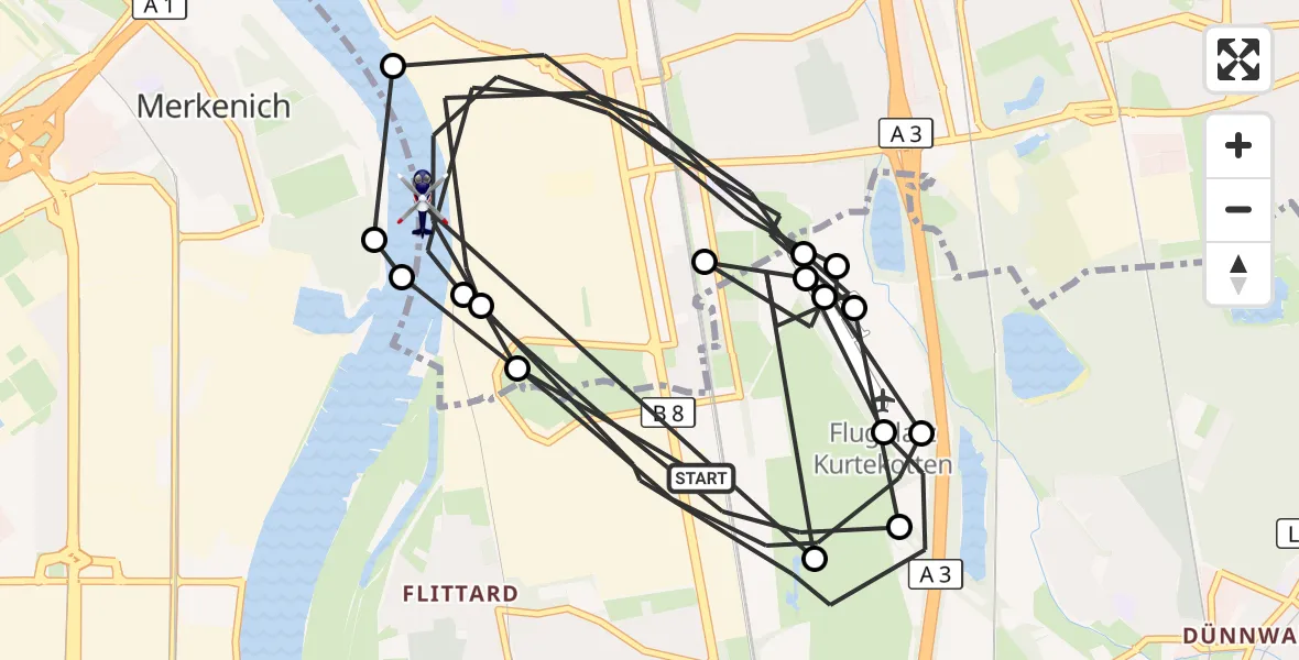 Flugroute Polizeihubschrauber Köln - Leverkusen, 27 Oktober 2026, 08:57