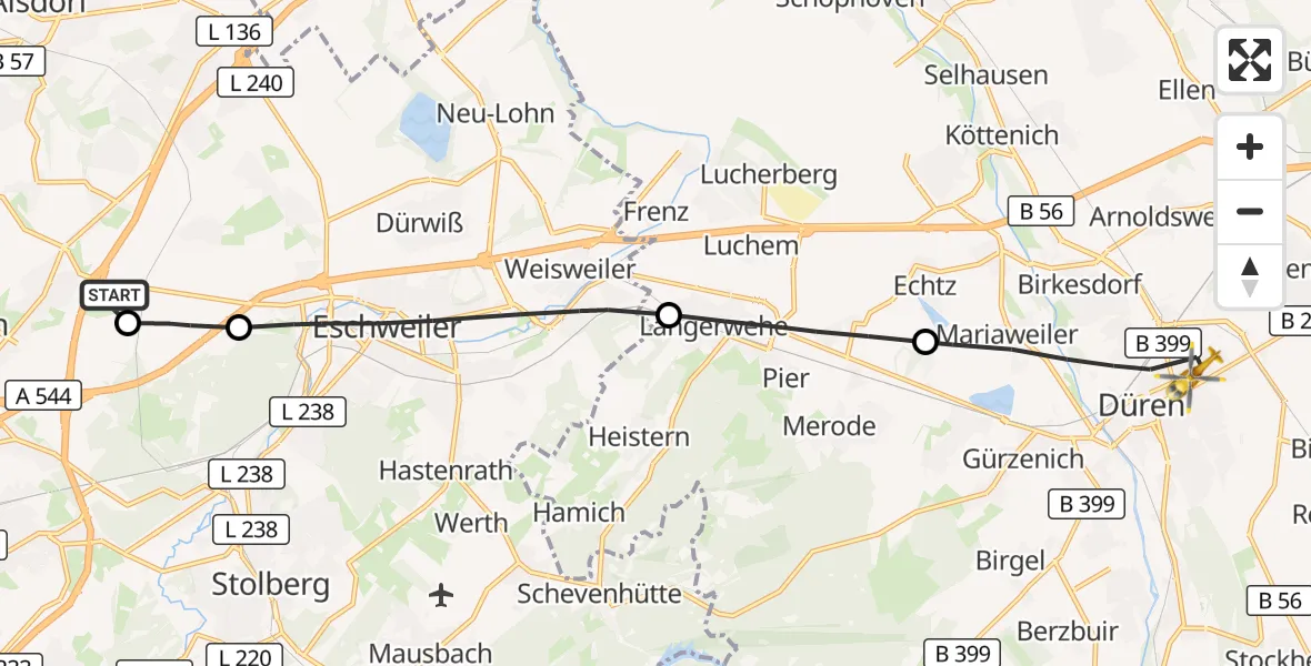 Flugroute Rettungshubschrauber Aachen-Merzbrück Flughafen - Düren, 27 Oktober 2026, 09:01