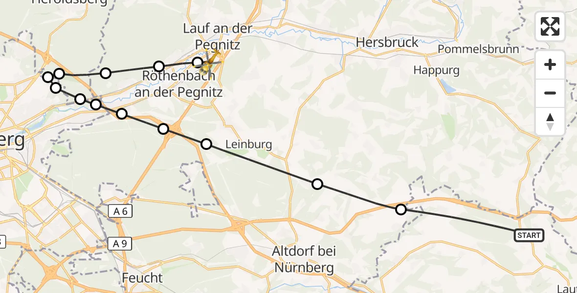 Flugroute Ambulanzhubschrauber Lauterhofen - Lauf a.d.Pegnitz, 27 Oktober 2026, 09:03
