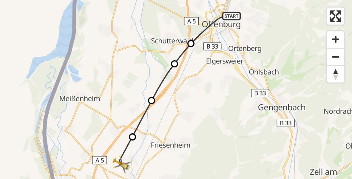 Flugroute Rettungshubschrauber Offenburg - Lahr Flughafen, 27 Oktober 2026, 09:08