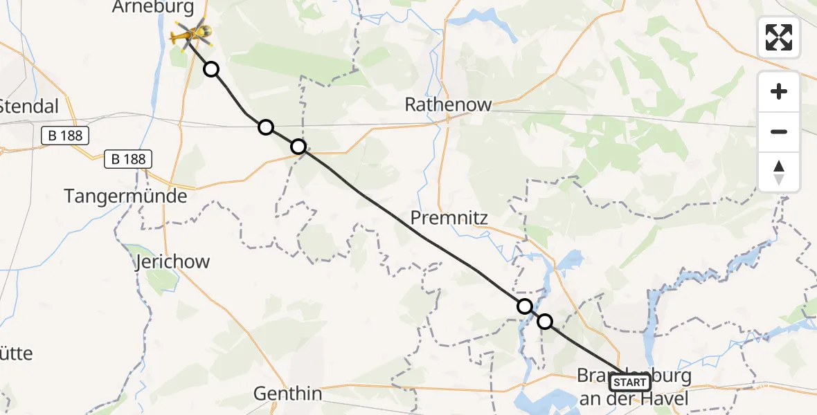 Flugroute Rettungshubschrauber Brandenburg an der Havel - Klietz, 27 Oktober 2026, 09:12