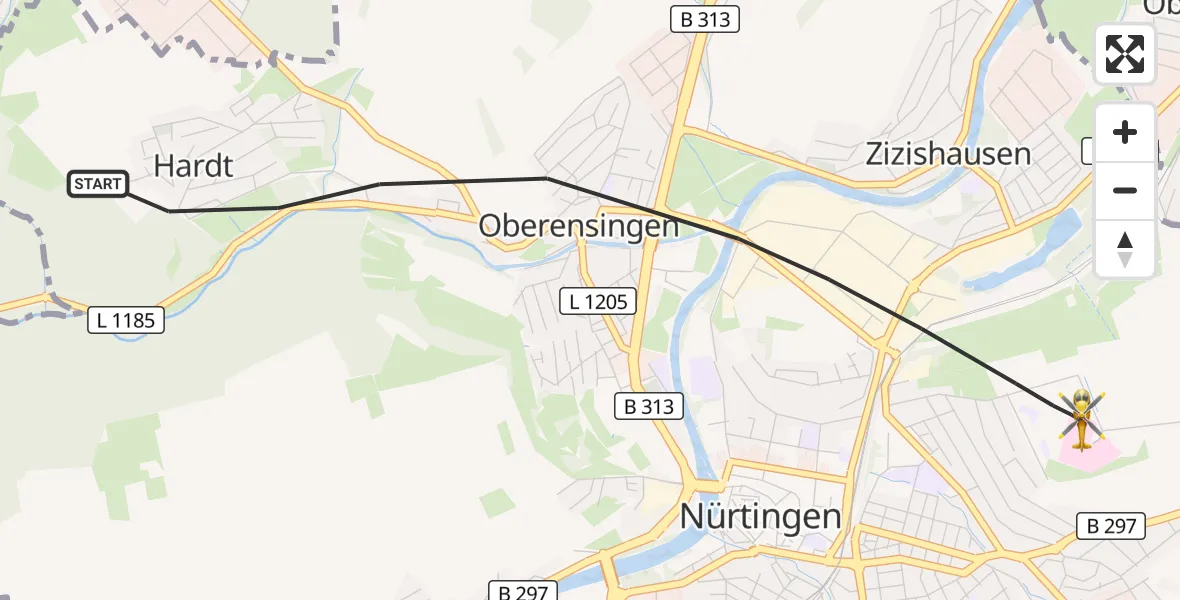 Flugroute Rettungshubschrauber Nürtingen - Nürtingen, 27 Oktober 2026, 09:13