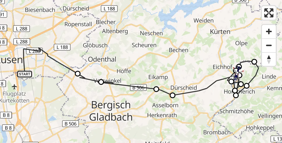 Flugroute Polizeihubschrauber Leverkusen - Kürten, 27 Oktober 2026, 09:22