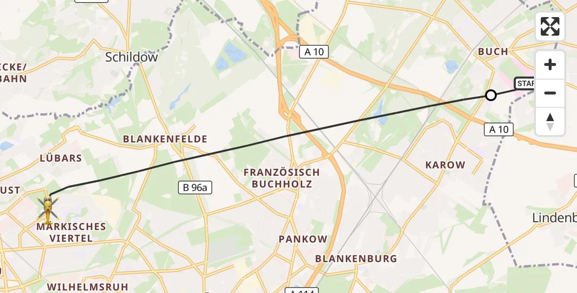 Flugroute Rettungshubschrauber Helios Clinic Berlin-Buch - Berlin, 27 Oktober 2026, 09:23