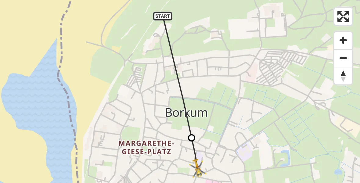 Flugroute Ambulanzhubschrauber Noordzee - Borkum Island Hospital, 27 Oktober 2026, 09:24