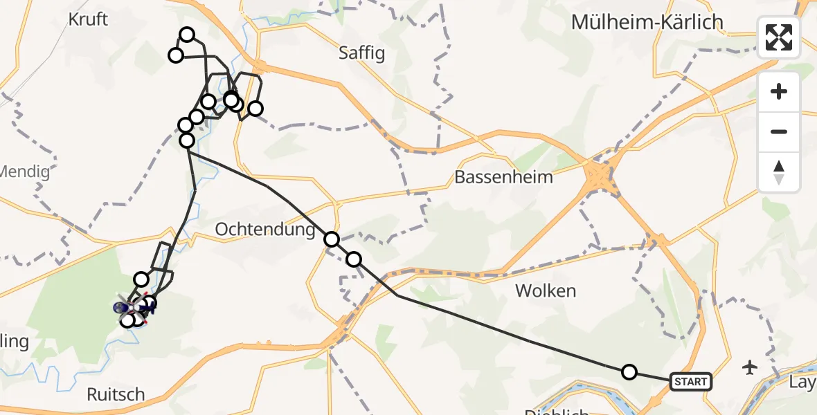Flugroute Polizeihubschrauber Winningen - Welling, 27 Oktober 2026, 09:30