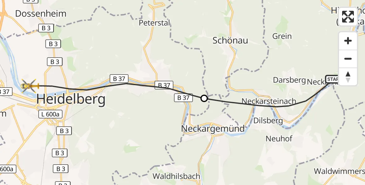 Flugroute Rettungshubschrauber Neckarsteinach - Heidelberg, 27 Oktober 2026, 09:30