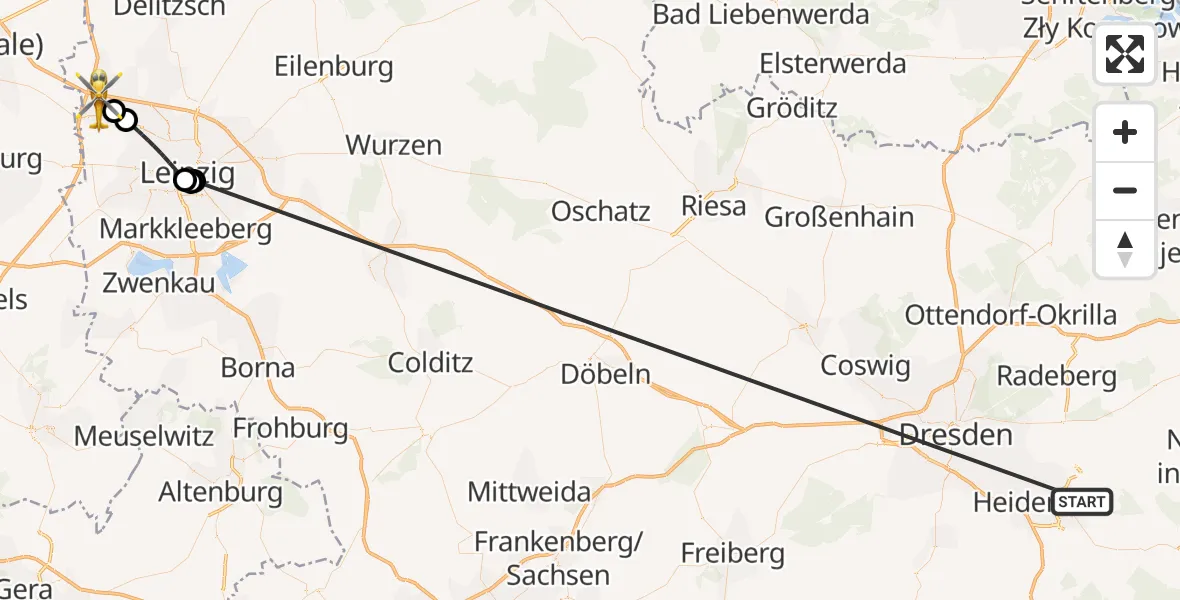 Flugroute Rettungshubschrauber Pirna - Flughafen Leipzig/Halle, 27 Oktober 2026, 09:35