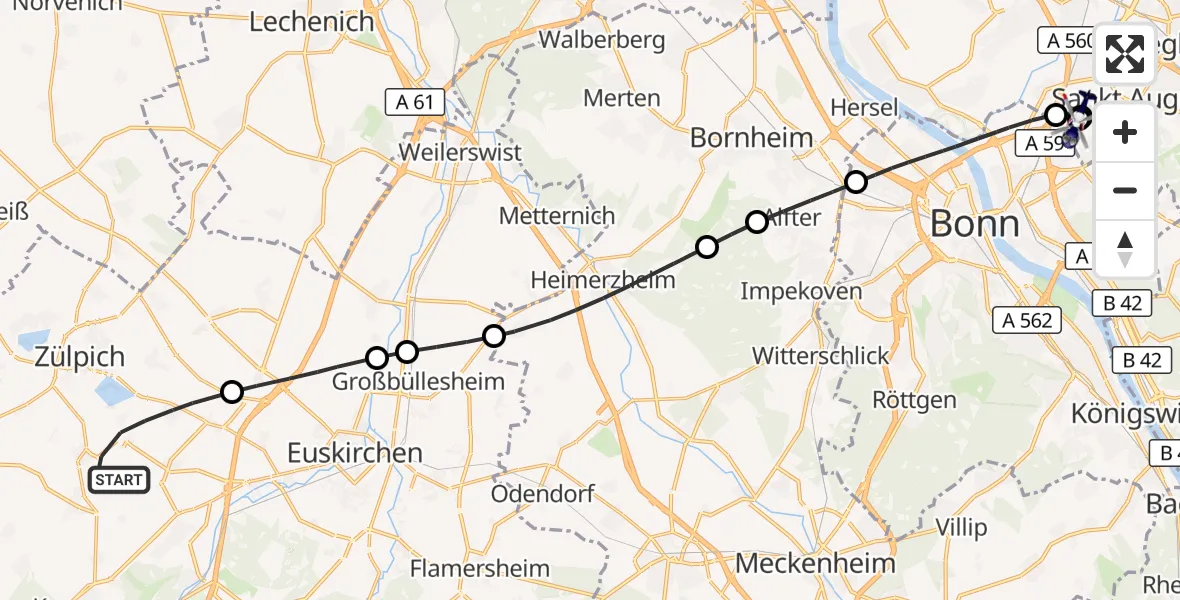 Flugroute Polizeihubschrauber Zülpich - Sankt Augustin, 27 Oktober 2026, 09:36