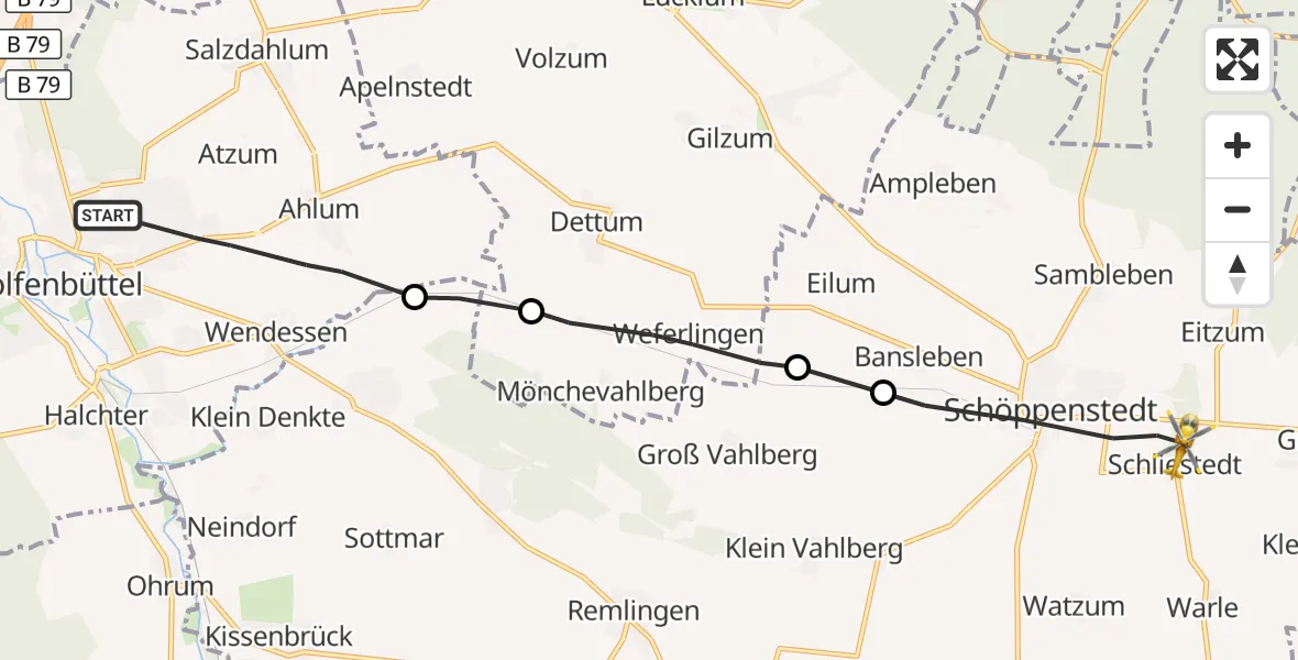 Flugroute Rettungshubschrauber Wolfenbüttel - Schöppenstedt, 27 Oktober 2026, 09:39