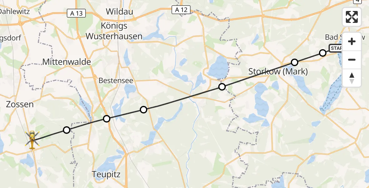 Flugroute Rettungshubschrauber Bad Saarow - Zossen, 27 Oktober 2026, 09:41