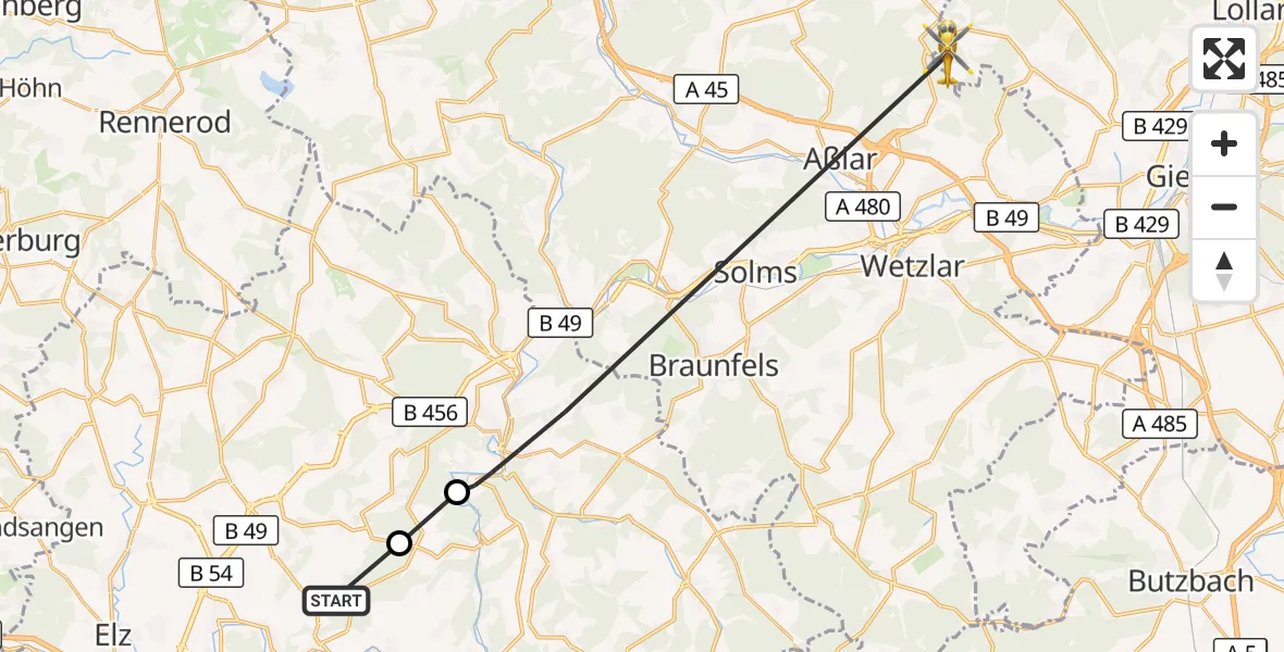 Flugroute Ambulanzhubschrauber Runkel - Biebertal, 27 Oktober 2026, 09:42