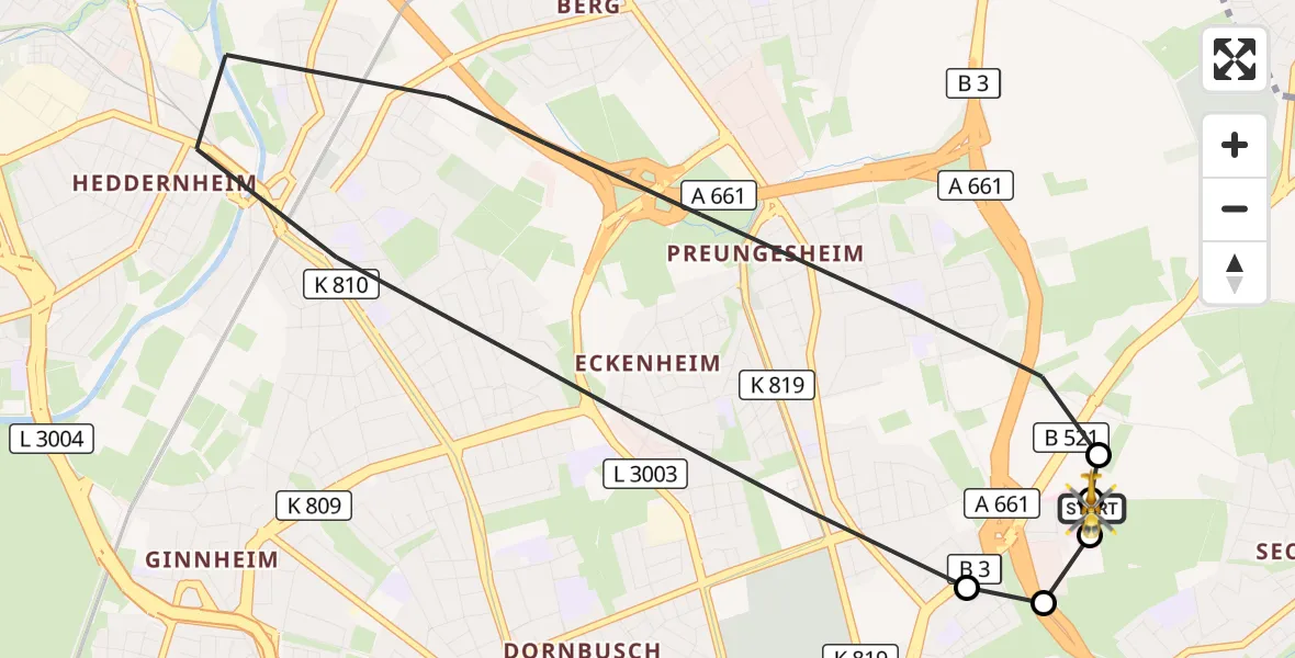 Flugroute Rettungshubschrauber Frankfurt am Main Accident Hospital Roof Helipad (CHX2) - Frankfurt am Main Accident Hospital Roof Helipad (CHX2), 27 Oktober 2026, 09:45