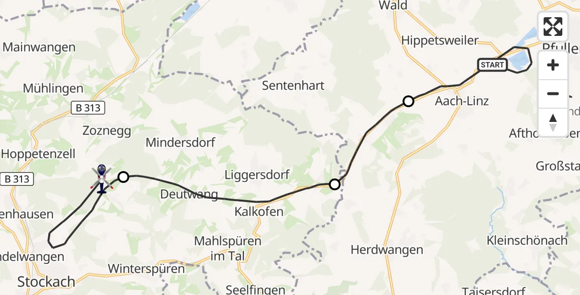 Flugroute Polizeihubschrauber Pfullendorf - Stockach, 27 Oktober 2026, 09:51