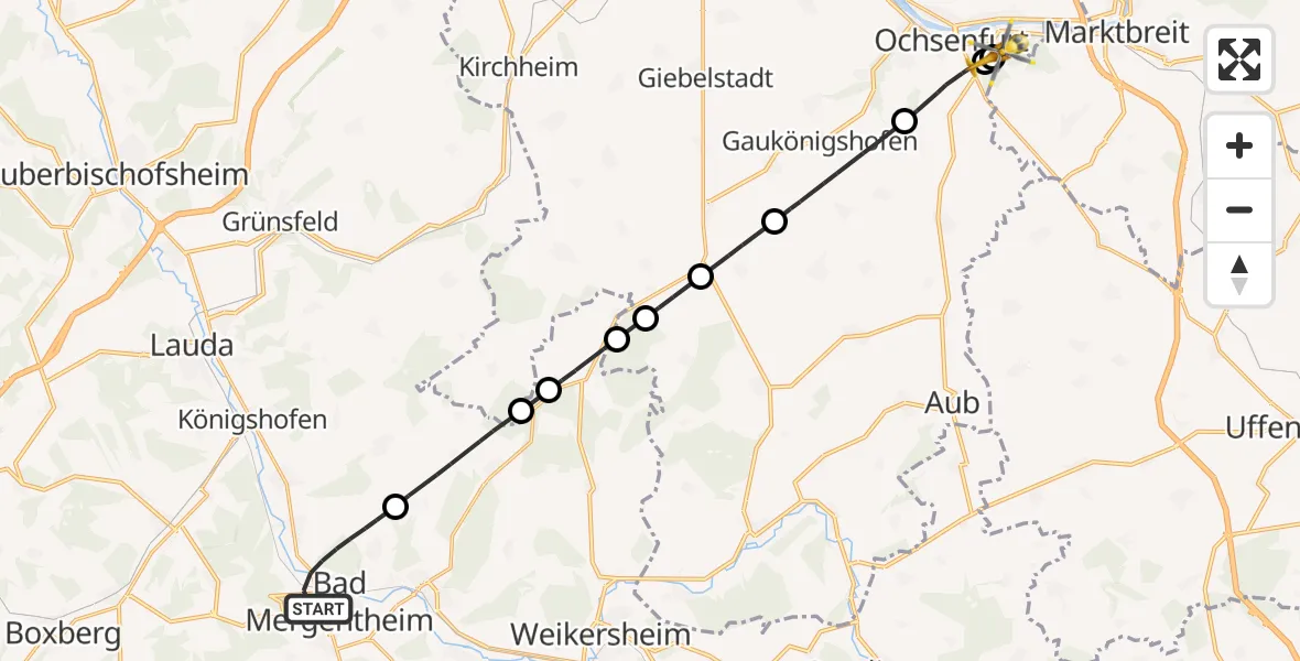 Flugroute Rettungshubschrauber Bad Mergentheim - Ochsenfurt Hospital, 27 Oktober 2026, 09:52