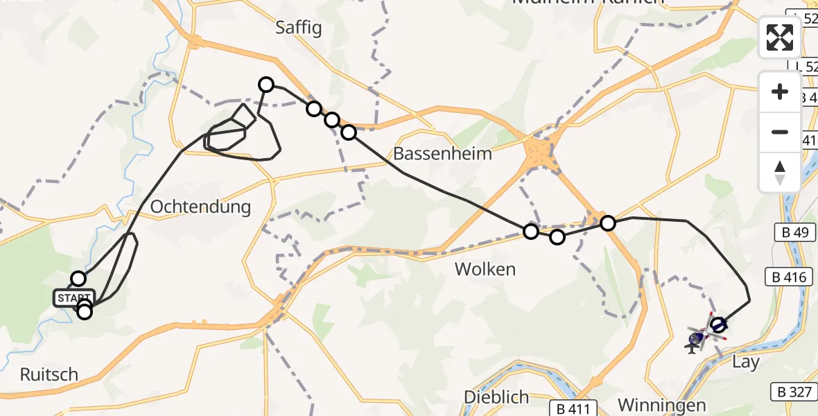 Flugroute Polizeihubschrauber Welling - Koblenz-Winningen Flugplatz, 27 Oktober 2026, 09:55